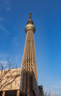 Low angle view of building against blue sky