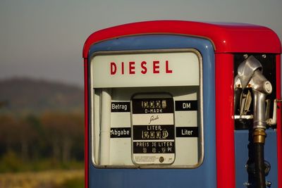 Close-up of fuel pump at gas station
