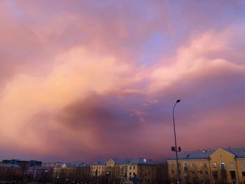 Buildings against sky at sunset