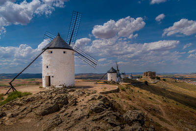 Consuegra windmills the don quixote. the landscape with famous windmills with the castle 