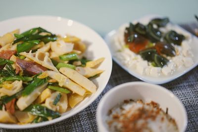 High angle view of food in plate