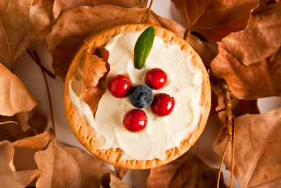 High angle view of dessert served in plate