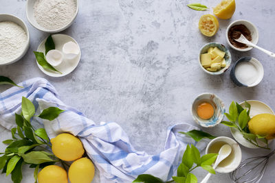 High angle view of fruits in bowl on table