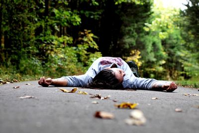 Laying with leaves