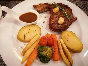 High angle view of meal served in plate