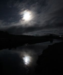 Scenic view of lake against sky at night