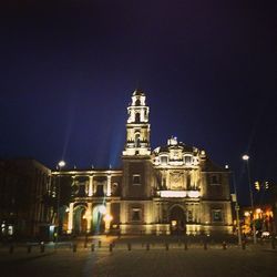 Illuminated buildings at night