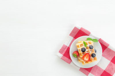 High angle view of breakfast on table