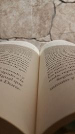 High angle view of text on book