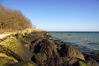 Scenic view of sea against clear sky