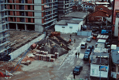 High angle view of street amidst buildings in city