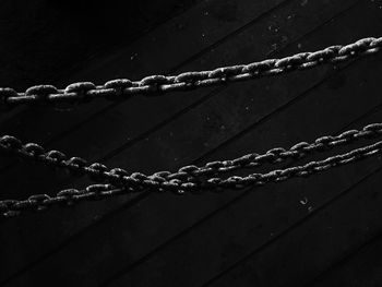 Close-up of rope tied up on metal chain