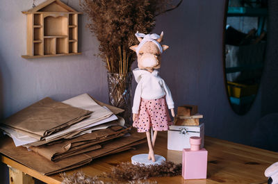 Author's original self-made doll bull and cow with a beautiful painted face