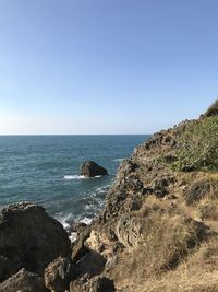 Scenic view of sea against clear sky