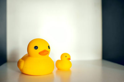 Rubber duck on the white table