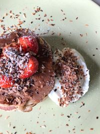 High angle view of cake in plate