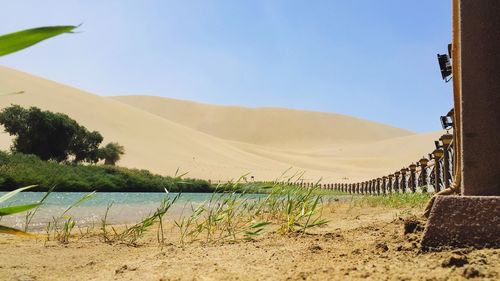 Scenic view of desert against clear sky