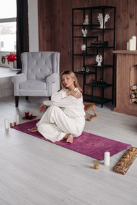 Woman doing yoga at home