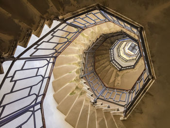 Spiral of stairs at faro voltiano in brunate above lake como, italy