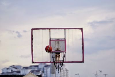 Low angle view of basketball hoop against sky