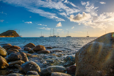 Scenic view of sea against sky at sunset