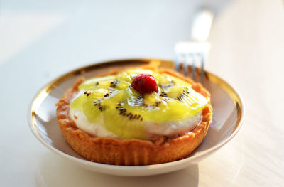 Close-up of dessert in plate on table at home