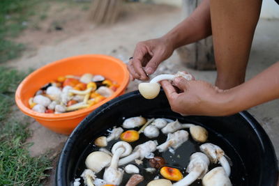 Midsection of person preparing food