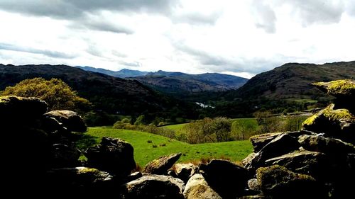 Scenic view of landscape against cloudy sky