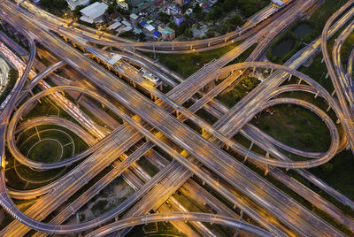 High angle view of elevated road in city at dusk