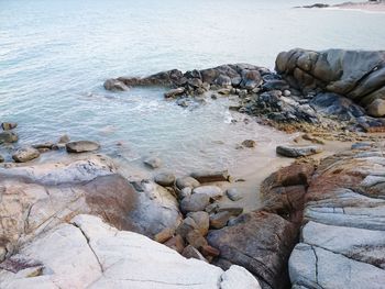 High angle view of rocks on beach