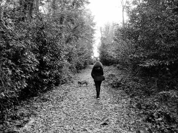 Rear view of woman walking on footpath
