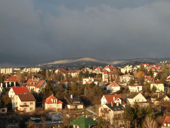 High angle view of townscape against sky