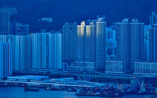 Modern buildings in city at night