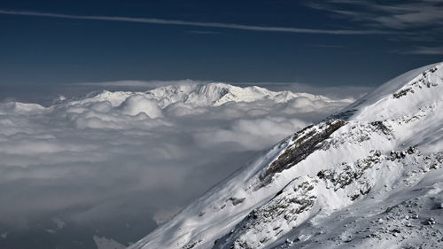 Scenic view of snowcapped mountains against sky