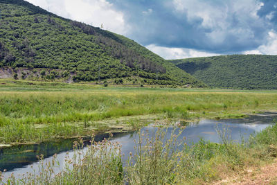 Scenic view of lake against sky