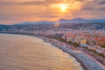 Picturesque view of nice, france on sunset