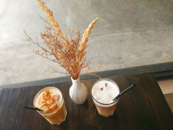 High angle view of breakfast on table