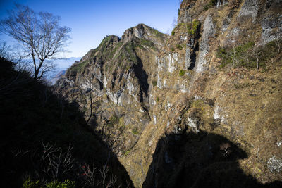 Rock formation on mountain against sky