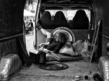 Rear view of people sitting in bus