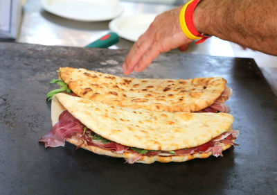 Flat bread also called piadina in italy in the street food stand kiosk