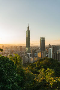 View of buildings against sky during sunset