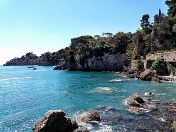 Scenic view of sea against clear sky