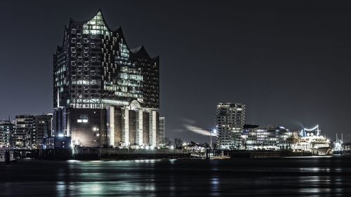 Modern buildings at night in hamburg