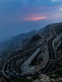 Aerial view of mountain road against sky