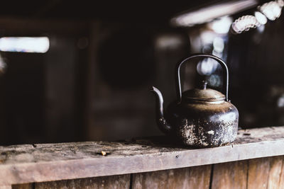 Close-up of teapot on table