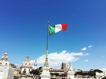 Low angle view of italian flag on altare della patria