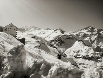 Scenic view of snow covered mountains