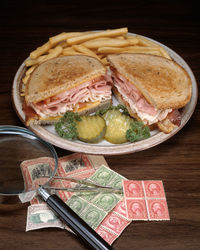 Close-up of food served on table