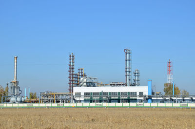 View of factory against clear blue sky