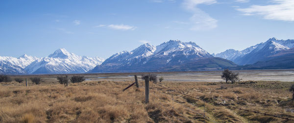 Scenic view of snowcapped mountains against sky